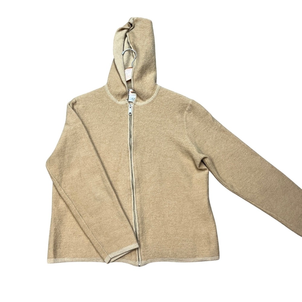 Vintage Talbots Hoodie Womens Medium Camel Tan Long Sleeve Full Zip Sweater Wool